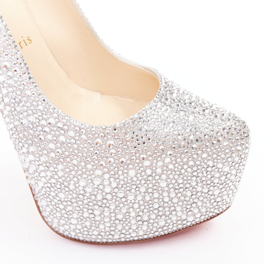 CHRISTIAN LOUBOUTIN Daffodile Strass 160 silver crystal platform pumps EU37.5