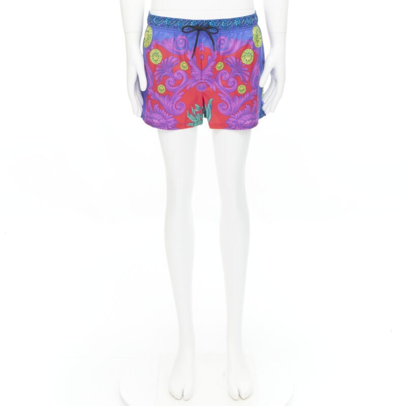 VERSACE Medusa Trionfo Garden blue purple Barocco print swim shorts IT4 M