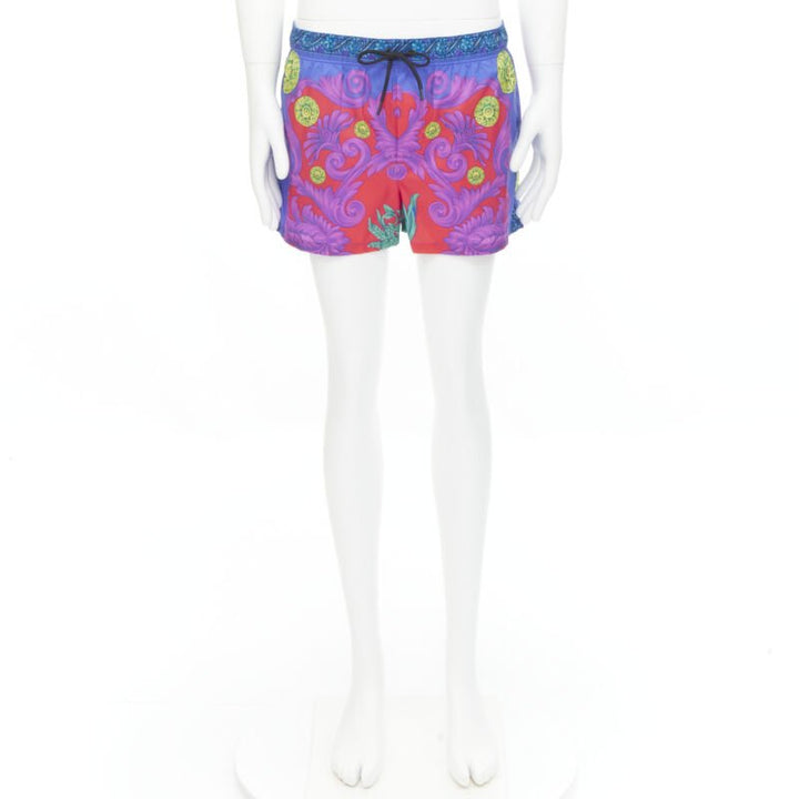 VERSACE Medusa Trionfo Garden blue purple Barocco print swim shorts IT4 M