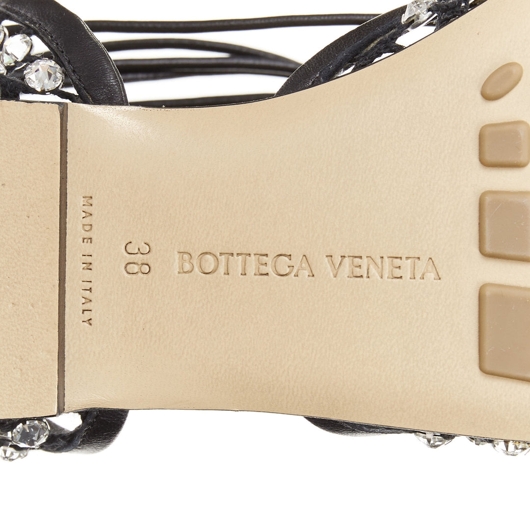 BOTTEGA VENETA Sparkle Stretch black leather crystal mesh lace up flats EU38