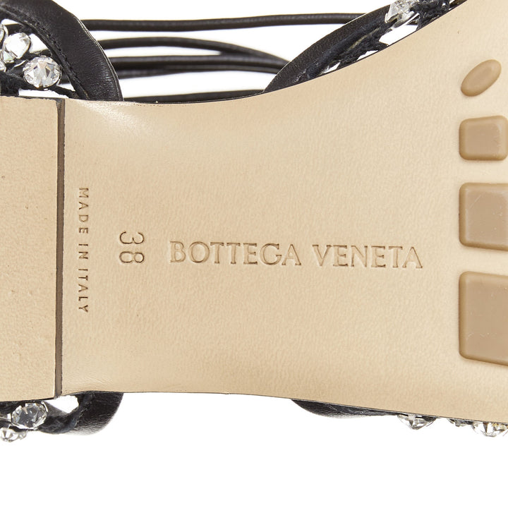 BOTTEGA VENETA Sparkle Stretch black leather crystal mesh lace up flats EU38