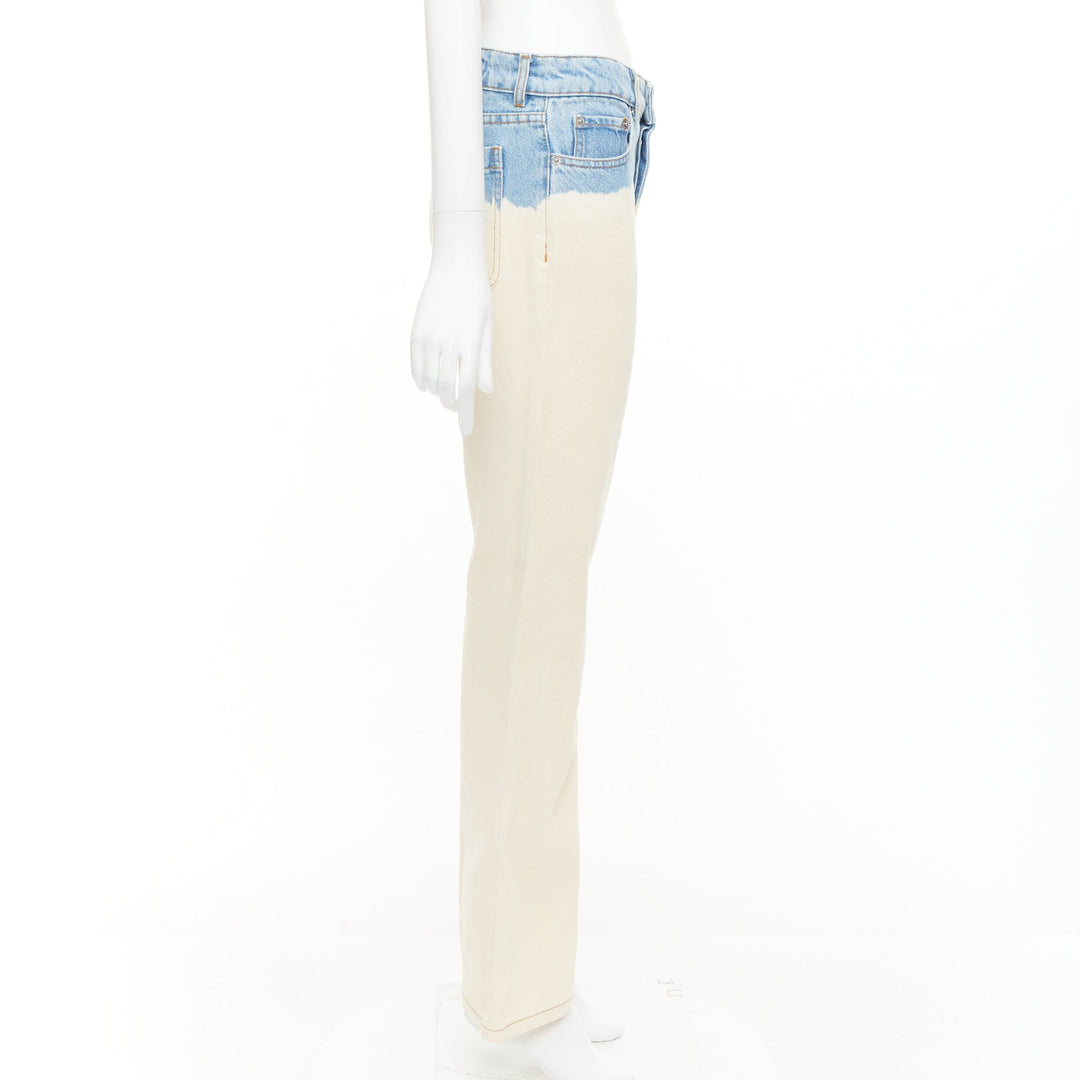 DRIES VAN NOTEN 2023 cream blue ombre dip dye mid waist wide jeans 27"2