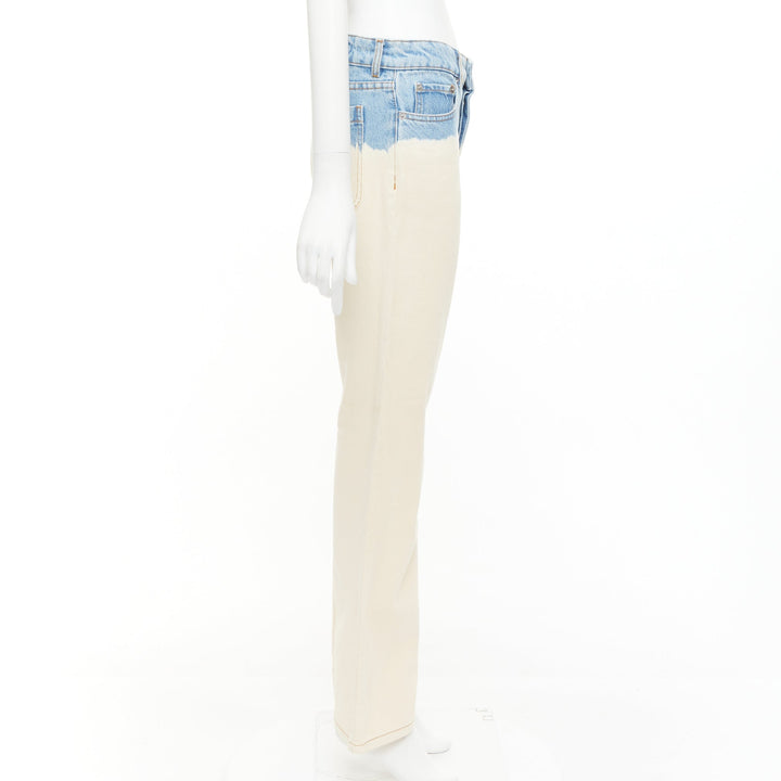 DRIES VAN NOTEN 2023 cream blue ombre dip dye mid waist wide jeans 27"2