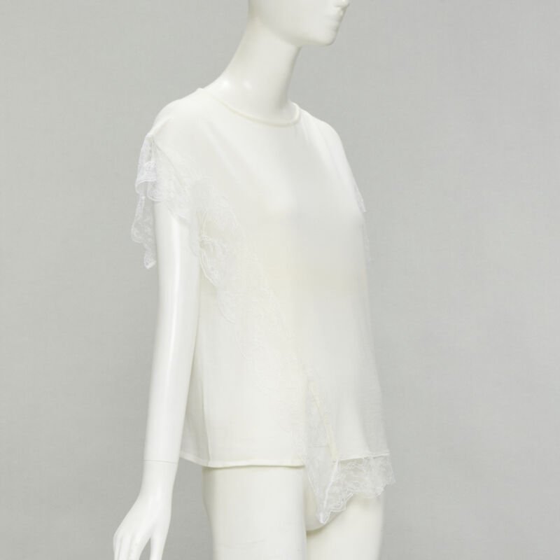 LANVIN cream white wool blend lace trim knitted pullover top M