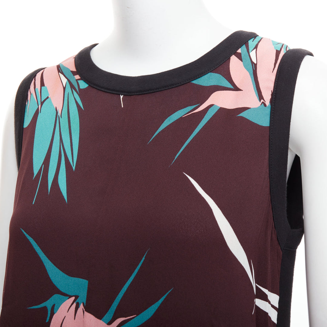 MARNI brown green pink cotton blend tropical floral tank top IT40 S