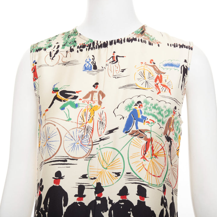 rare CELINE Phoebe Philo cream multicolor mulberry silk cyclist dress FR38 M