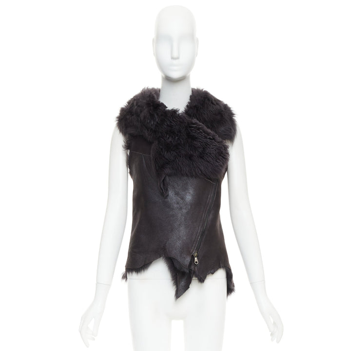KARL DONOGHUE black lambskin leather fur lined asymmetric jagged hem vest XS