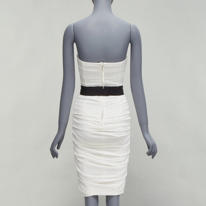 DOLCE GABBANA white silk blend ruched strapless corset dress IT36 XXS