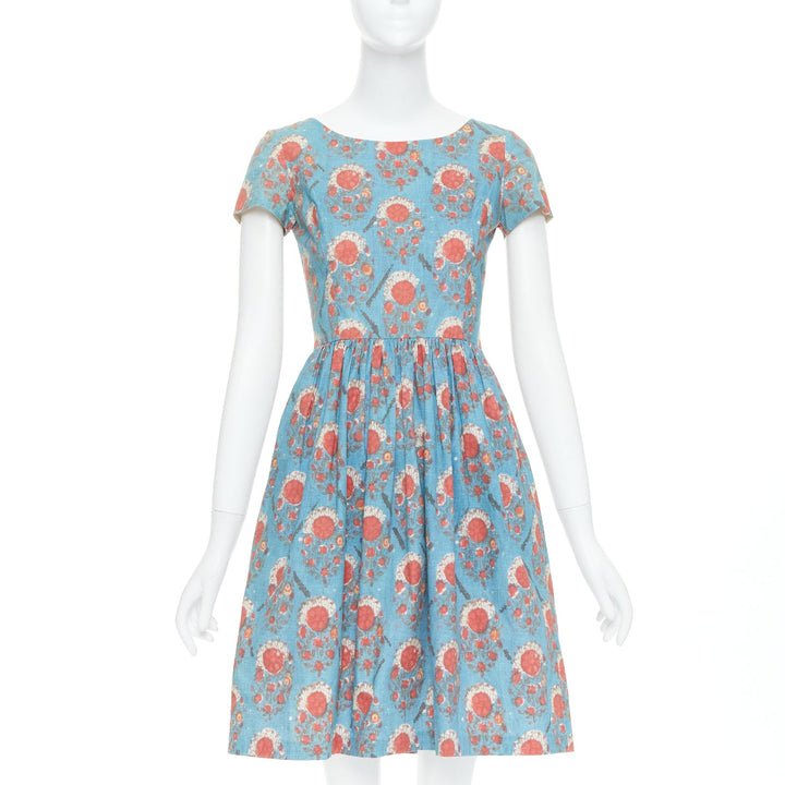 OSCAR DE LA RENTA blue red vintage print cocktail dress US0 XS Taylor Swift