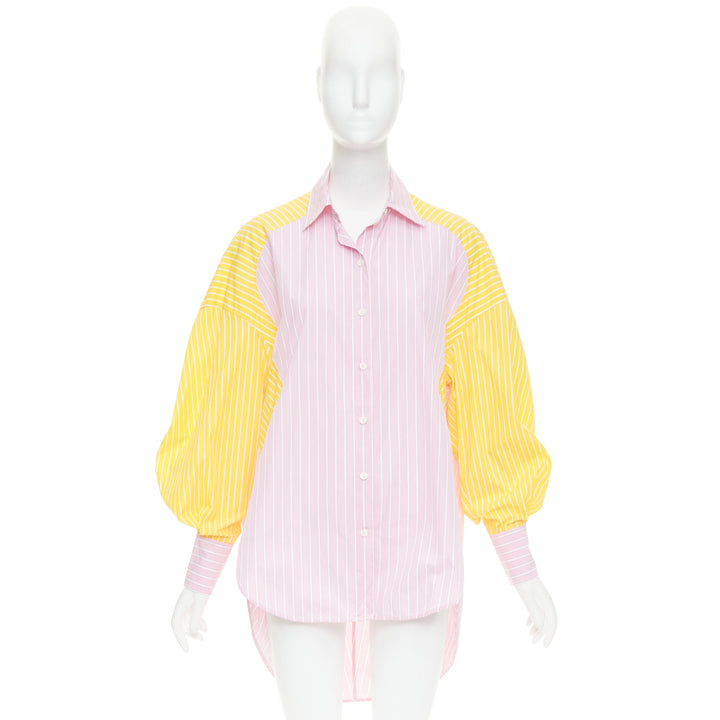 OLD CELINE Phoebe Philo pink yellow striped colorblocked button-up shirt FR36 S