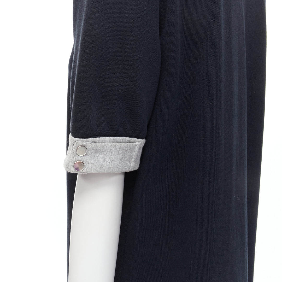 MARNI black cotton grey cuff silver snap button detail casual dress UK12 M