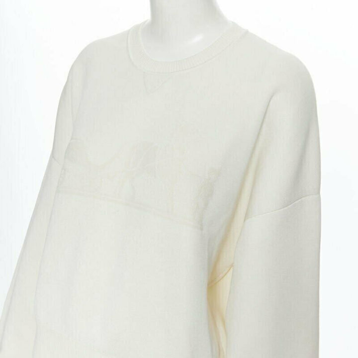 HERMES ivory cream cashmere silk blend logo intarsia short sweater FR44 XL