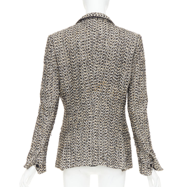 HAIDER ACKERMANN metallic gold chevron tweed shawl collar blazer jacket FR48 M