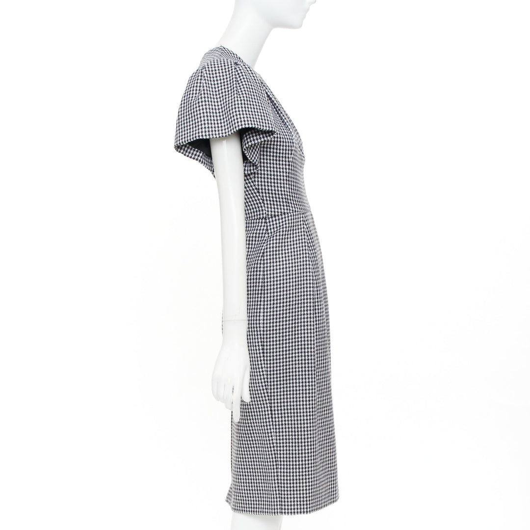 ALEXANDER MCQUEEN houndstooth flounce sleeve pleat check cocktail dress IT36 XXS