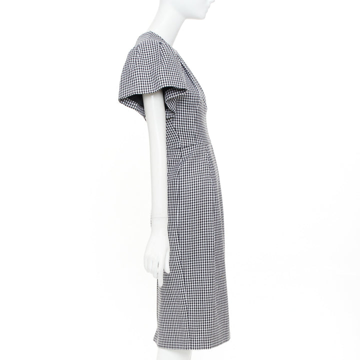 ALEXANDER MCQUEEN houndstooth flounce sleeve pleat check cocktail dress IT36 XXS