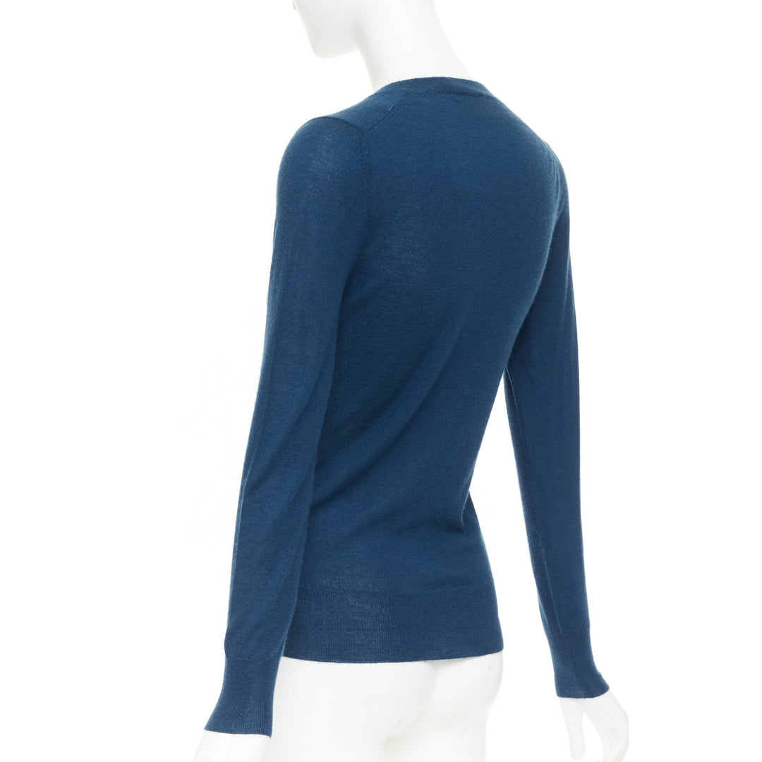 ALEXANDER MCQUEEN dark teal blue wool knit V-neck long sleeve  sweater XS