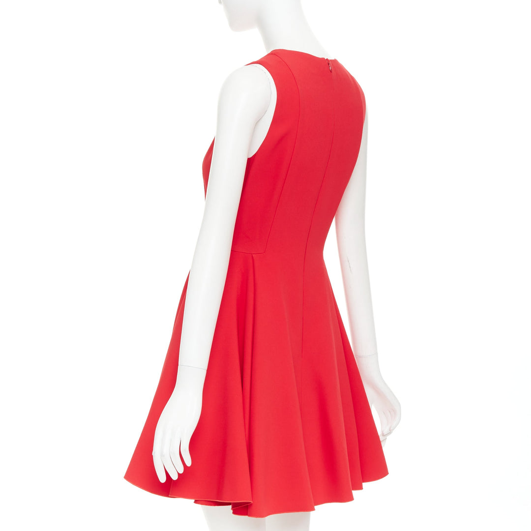 GIAMBATTISTA VALLI red viscose silk sheer tulle lined fit flare dress IT42 M