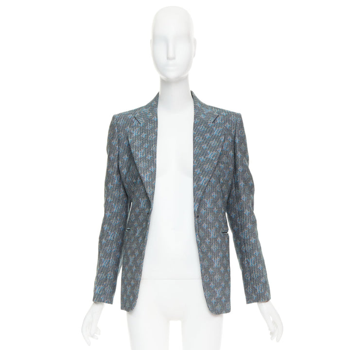 LOUIS VUITTON 2023 blue monogram wool jacquard single breasted blazer FR38 M