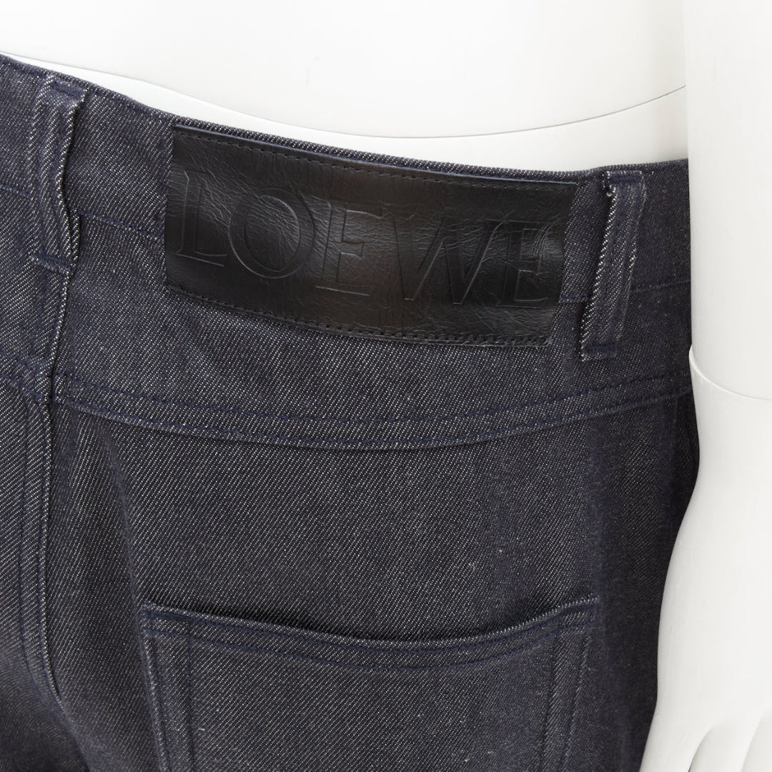 LOEWE 2018 Runway blue denim contrast white cuff turn up fisherman jeans IT50 L