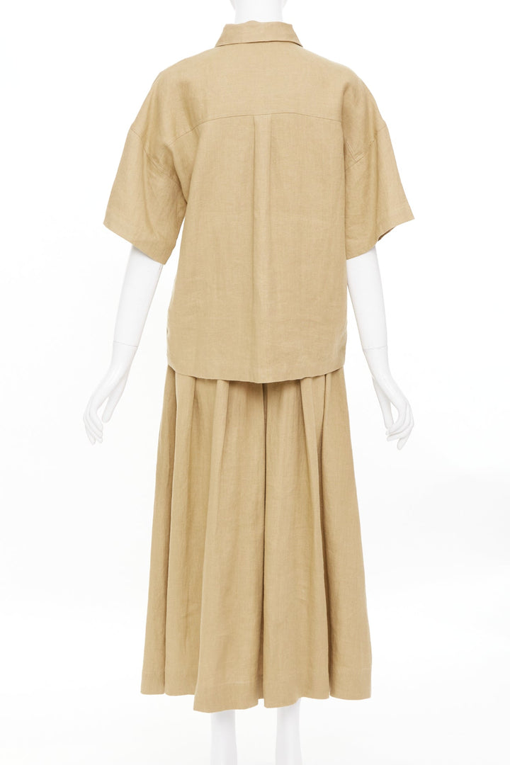 MARA HOFFMAN 2022 sand hemp utility short sleeve shirt midi skirt set XS