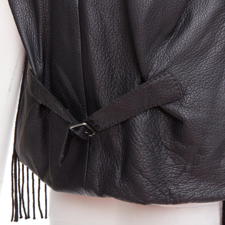 HERMES Gaultier Vintage cashmere black leather back scarf design vest FR38 M