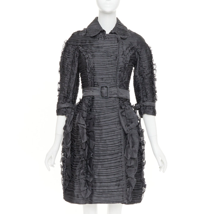BURBERRY PRORSUM 2010 Runway  grey silk ruffle double breasted trench IT38 XS