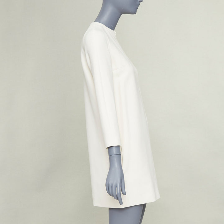 THE ROW Orga off white beige stretch-cady crepe neck zip shift dress US0 XS