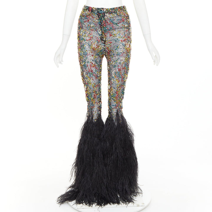 rare ALEXANDRE VAUTHIER COUTURE SS2021 Runway Lesage crystal feather flare pant