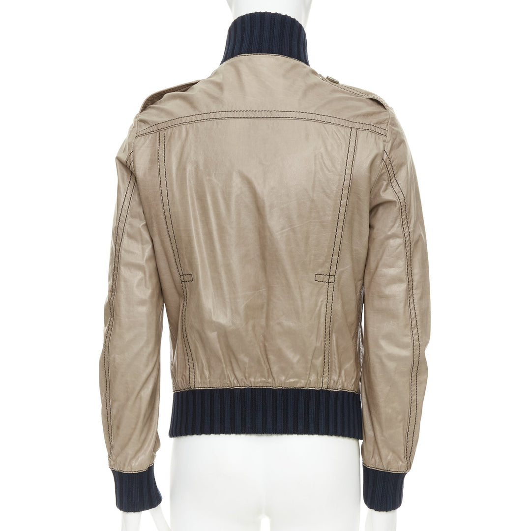 GUCCI Vintage Madonna brown coated leather flight bomber jacket IT48 M