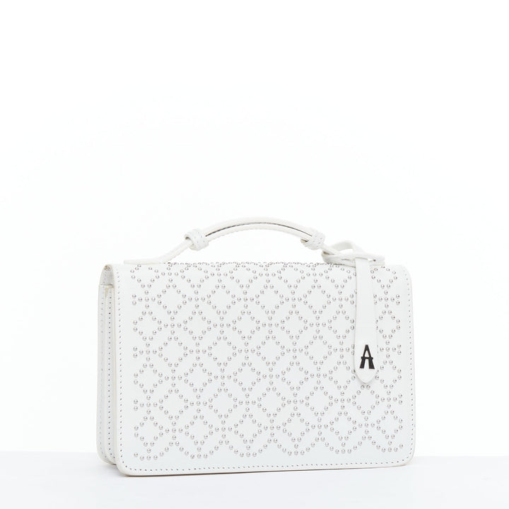 ALAIA Arabesque Franca white silver studded crossbody bag