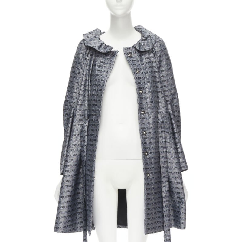MARC JACOBS metallic blue floral jacquard belted front flared opera coat XS