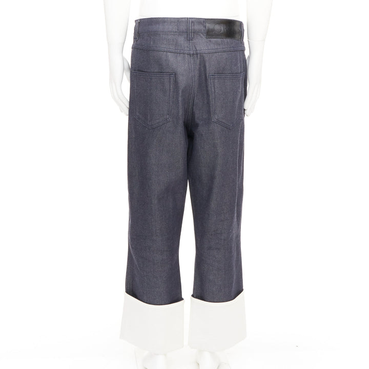 LOEWE 2018 Runway blue denim contrast white cuff turn up fisherman jeans IT50 L