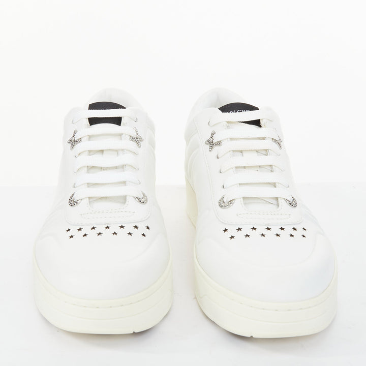 JIMMY CHOO Hawaii Crystal low top calf leather platform white sneakers EU39