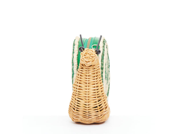 KATE SPADE Spring Forward Wicker Snail green raffia rattan crossbody clutch bag
