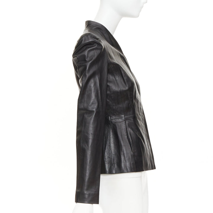 GUCCI Tom Ford Vintage black lambskin leather ruched shoulders jacket IT40 S