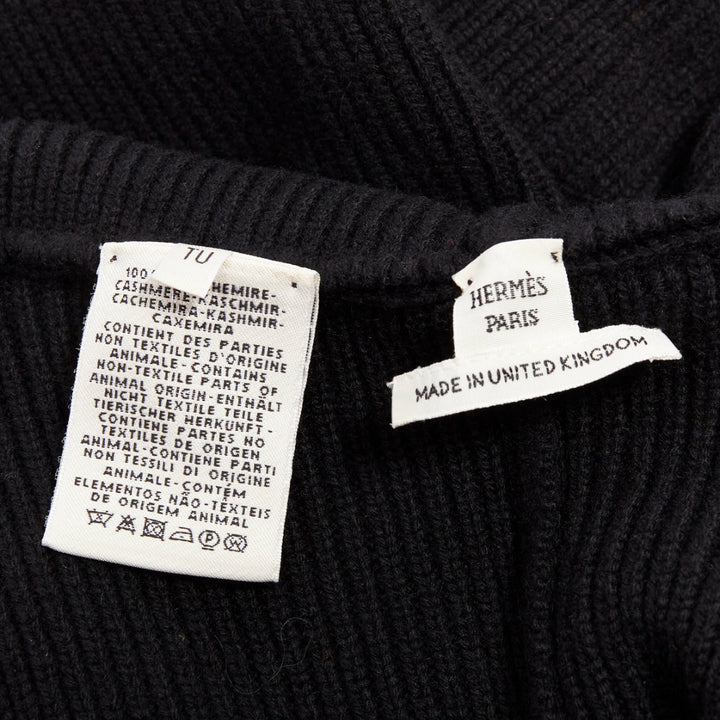 HERMES 100% cashmere black hooded rectangular poncho cardigan coat TU