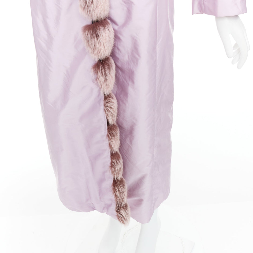 ERMANNO SCERVINO pink fur collar purple nylon wool lined robe coat IT38 XS