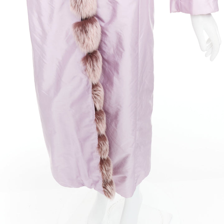 ERMANNO SCERVINO pink fur collar purple nylon wool lined robe coat IT38 XS