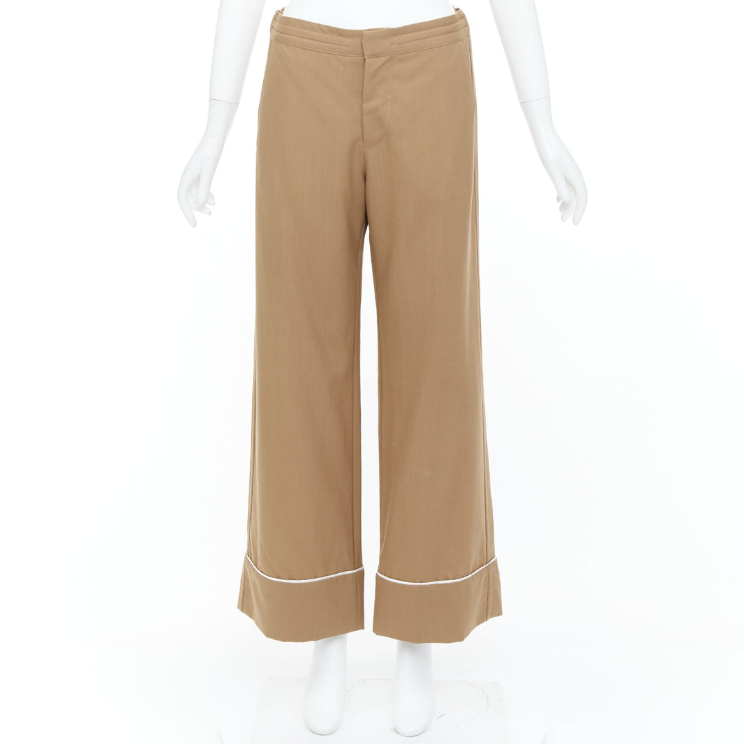 MARNI brown virgin wool white contrast piping relaxed pajama trousers IT38 XS