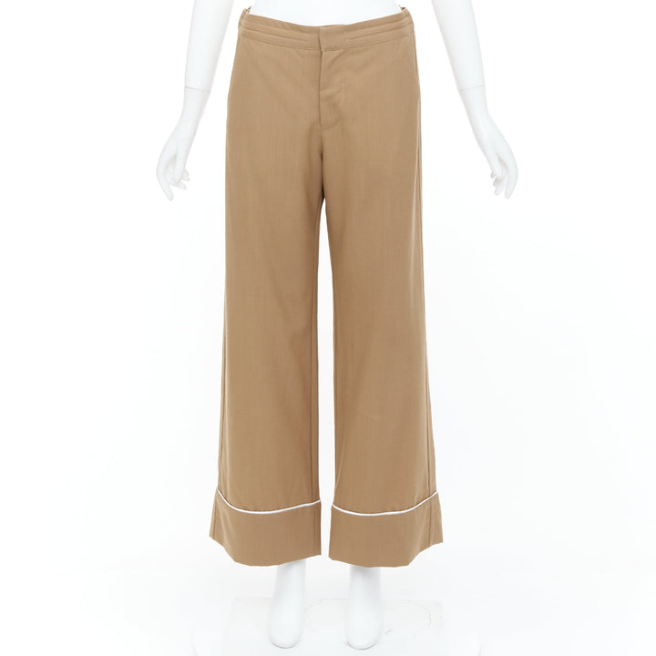 MARNI brown virgin wool white contrast piping relaxed pajama trousers IT38 XS