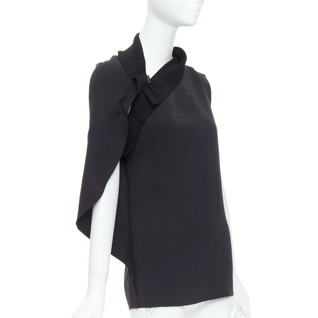 LANVIN 2010 black viscose blend asymmetric zip drape top FR36 S