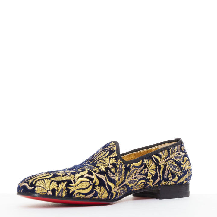 rare CHRISTIAN LOUBOUTIN Marcantonia Flat gold baroque velvet loafer EU44