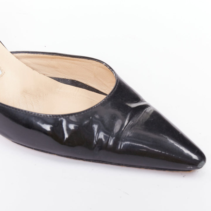 MANOLO BLAHNIK black patent pointed toe slingback dorsay heel EU39