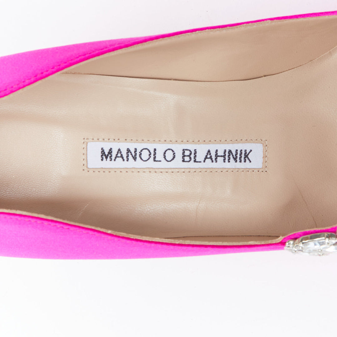 MANOLO BLAHNIK Nadira 75 hot pink satin silver crystal mid pumps EU39