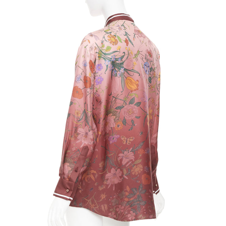 GUCCI 2025 Flora Degrade Rosso Ancora red bow neck tie silk twill top IT36 XXS