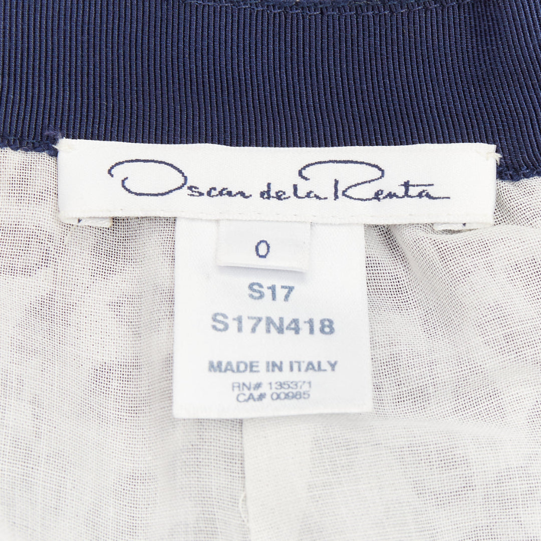 OSCAR DE LA RENTA S17 navy white cotton eyelet floral embroidered skirt XS US0