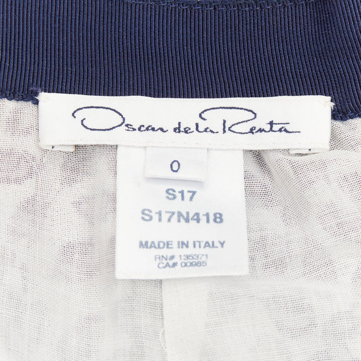 OSCAR DE LA RENTA S17 navy white cotton eyelet floral embroidered skirt XS US0