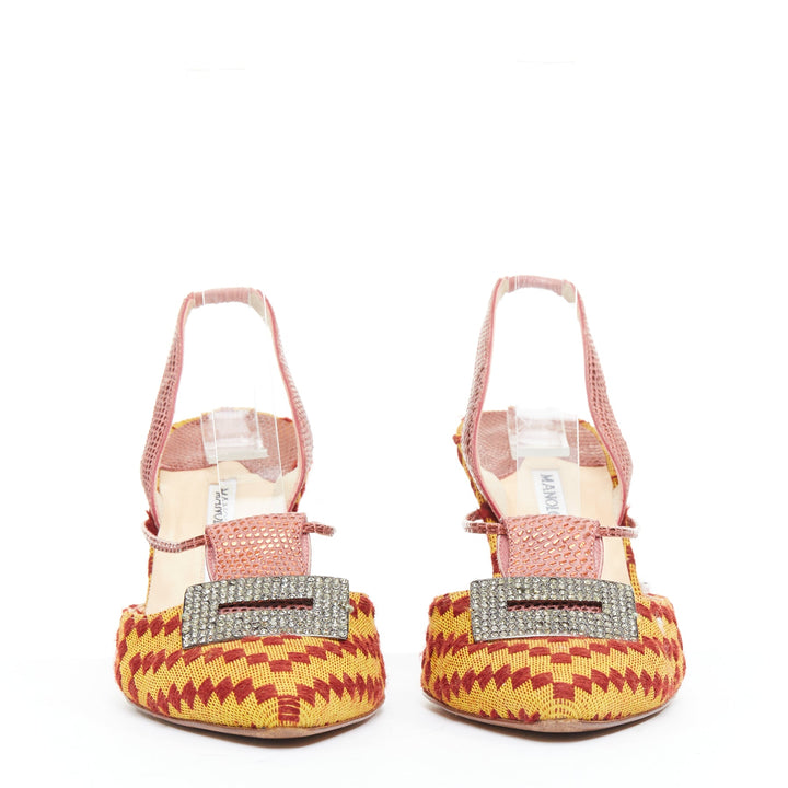 rare MANOLO BLAHNIK Vintage red yellow scaled crystal buckle slingback pump EU37