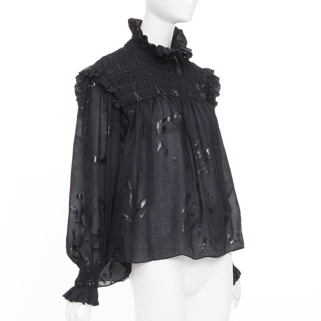 SAINT LAURENT 2021 Runway fil coupe metallic lurex silk blend blouse FR 36 S