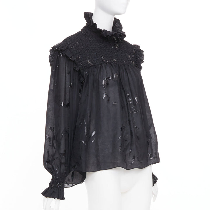SAINT LAURENT 2021 Runway fil coupe metallic lurex silk blend blouse FR 36 S
